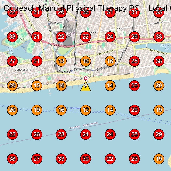Outreach Manual Physical Therapy PC GeoGrid visibility map for Physical Therapy Clinic in Brooklyn